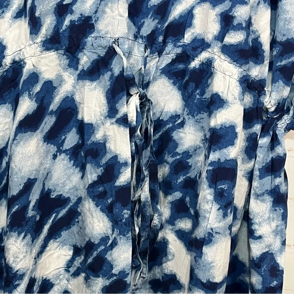 Lands' End Tie Dye Swim Cover Up Womens Large Blue Drawstring Waist Dress Tunic